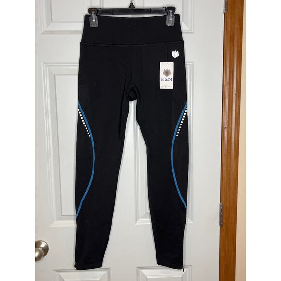 FitsT4 Sports NEW Black Riding Horse Equestrian Leggings Blue Details Small - Picture 2 of 9